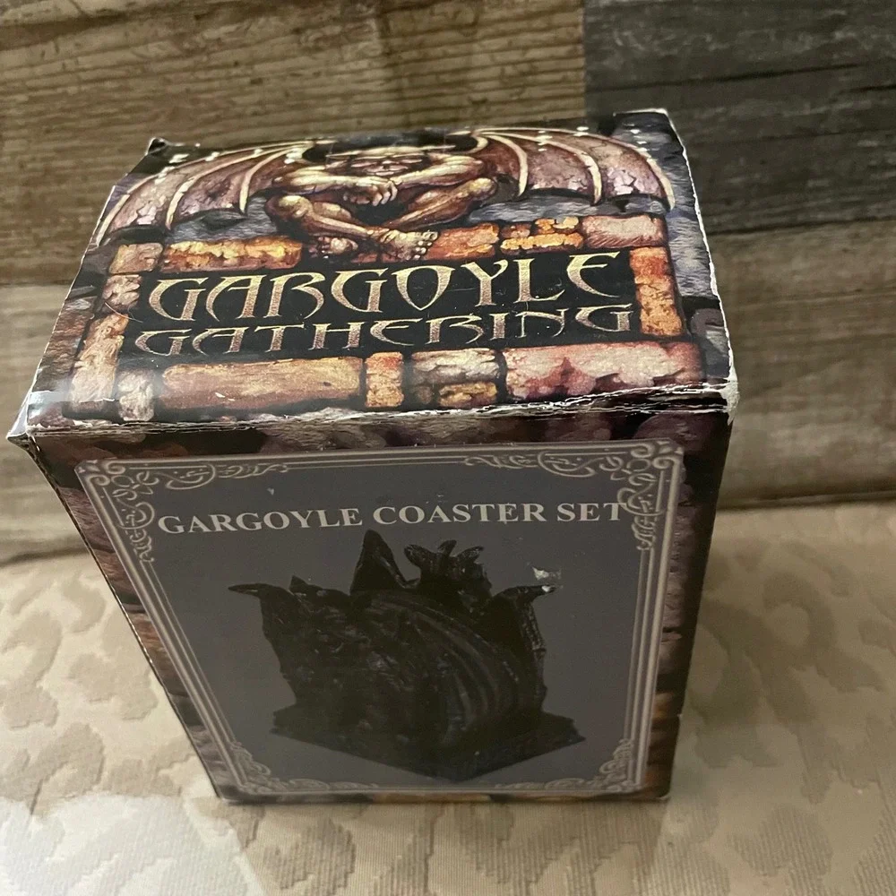 Gargoyle Gathering Coaster Set Gothic Celtic Knot Resin Stone Finish 5 Piece Set